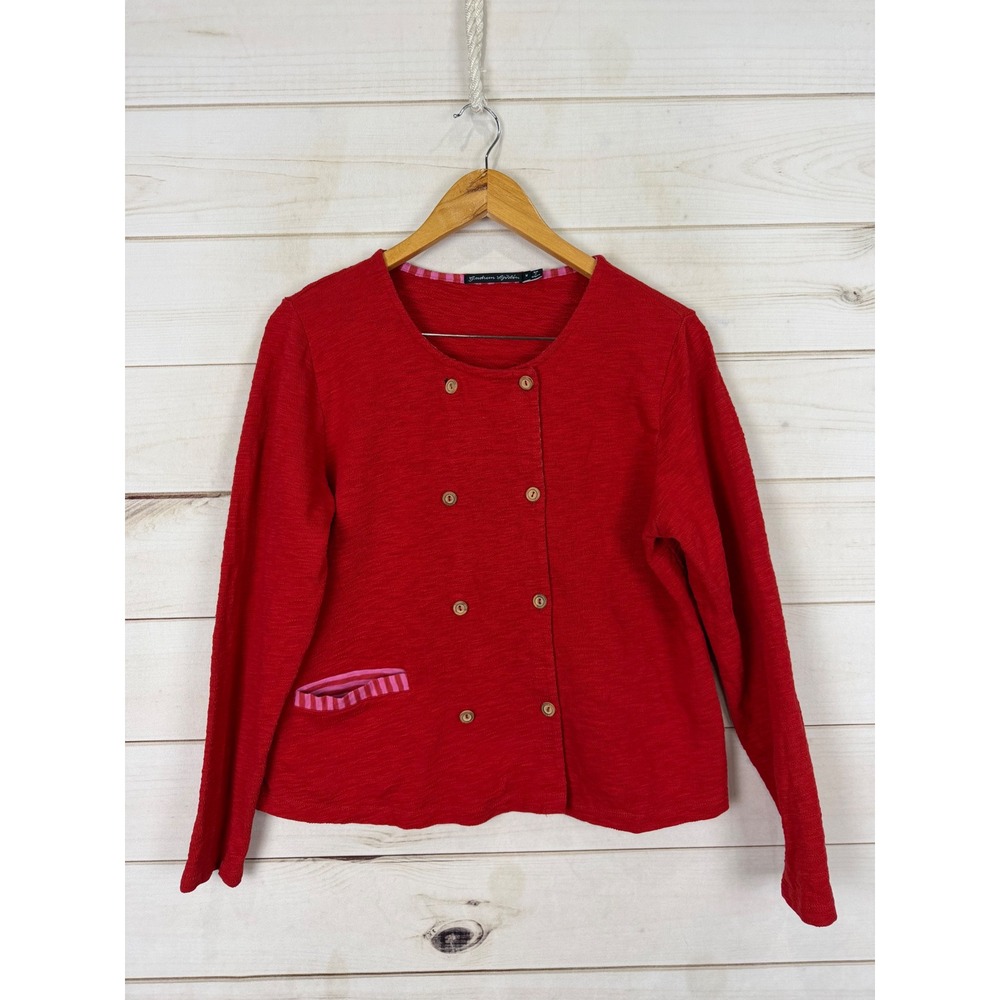 Gudrun Sjoden Cardigan Womens M Red Textured Double Breasted Button Front